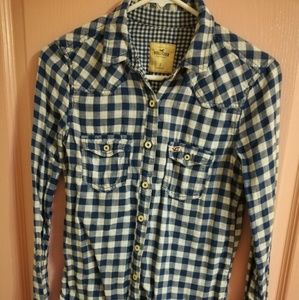 Hollister blue and white plaid shirt
